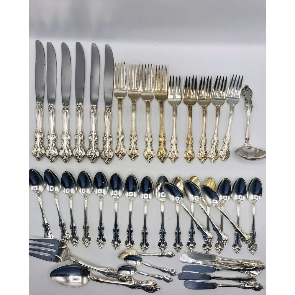 International Deep Silver Inlaid ORLEANS Flatware Set 53pc Vintage Silverplate
